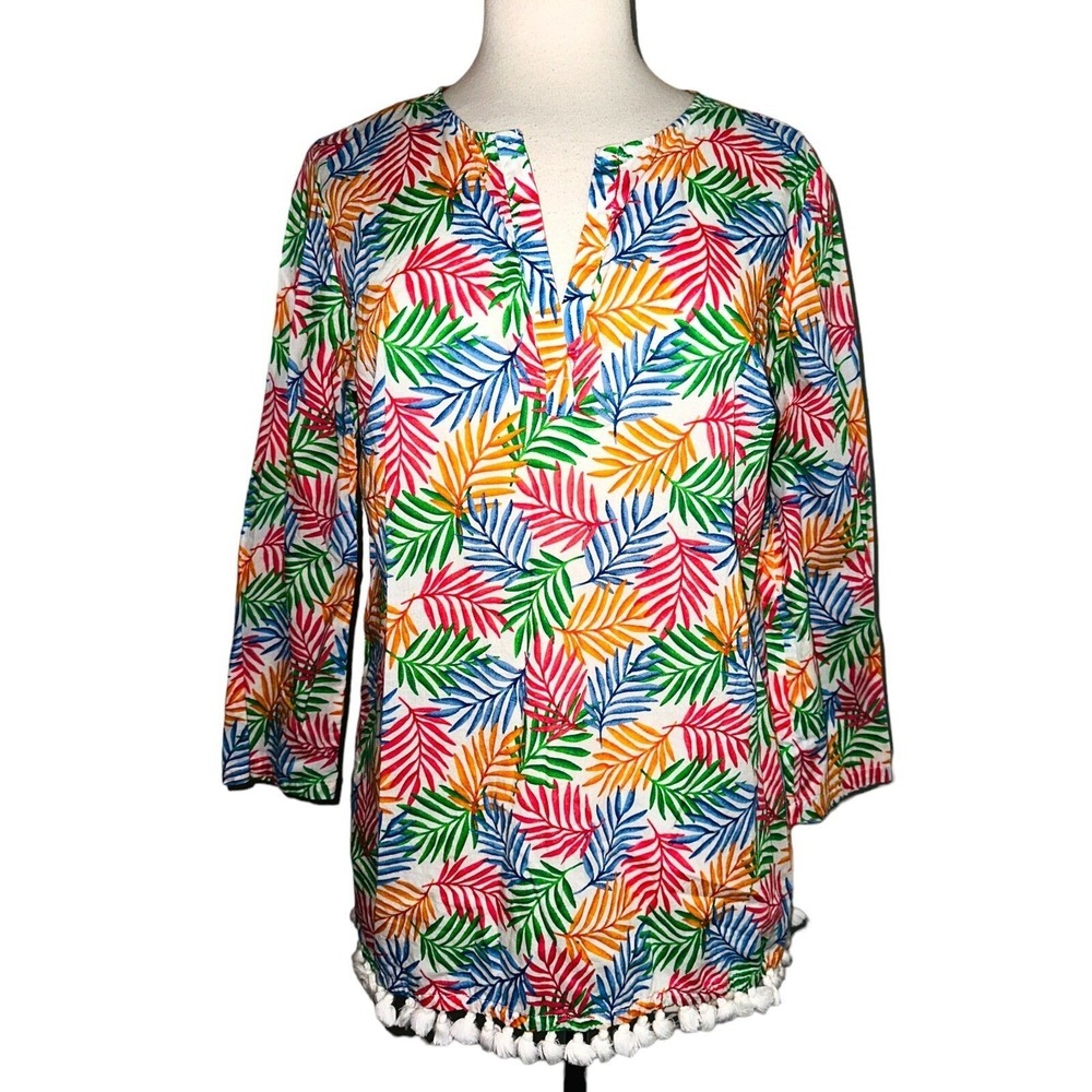 O1 Talbots Bold Colorful Tropical Tassel Resort wear Tunic Top Small‎ Beach